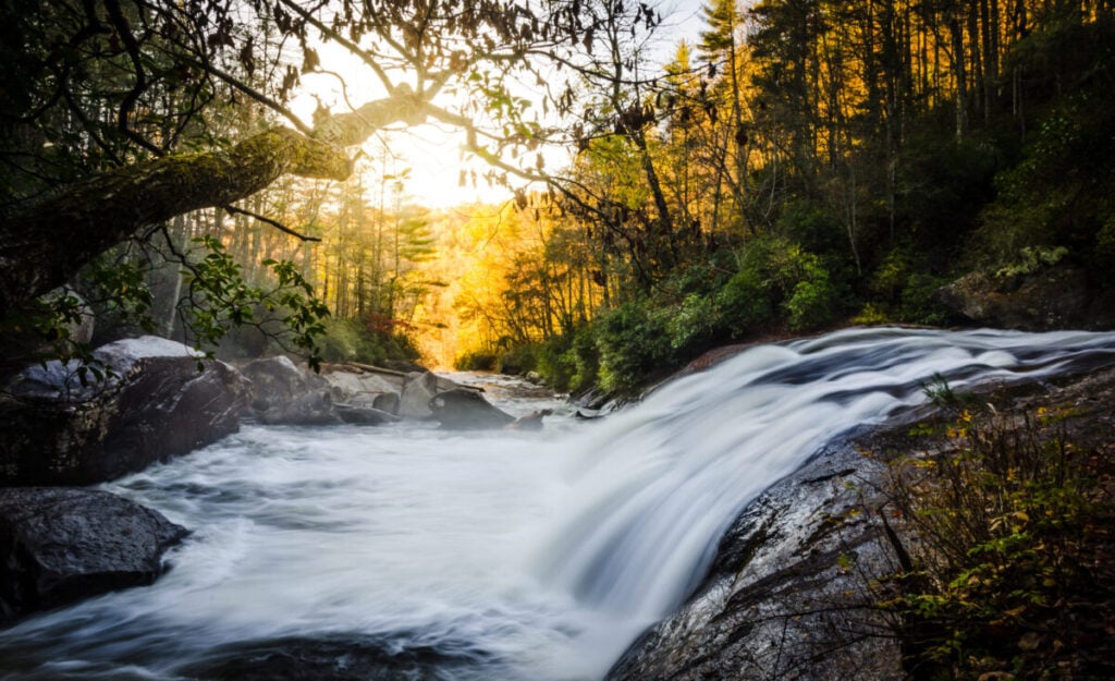 Turtleback Falls at sunrise in Gorges State Park
